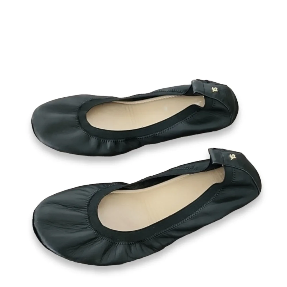 YOSI SAMRA Samara Foldable Ballet Flats 8 Black Leather Scrunch Travel Shoes - Picture 5 of 15